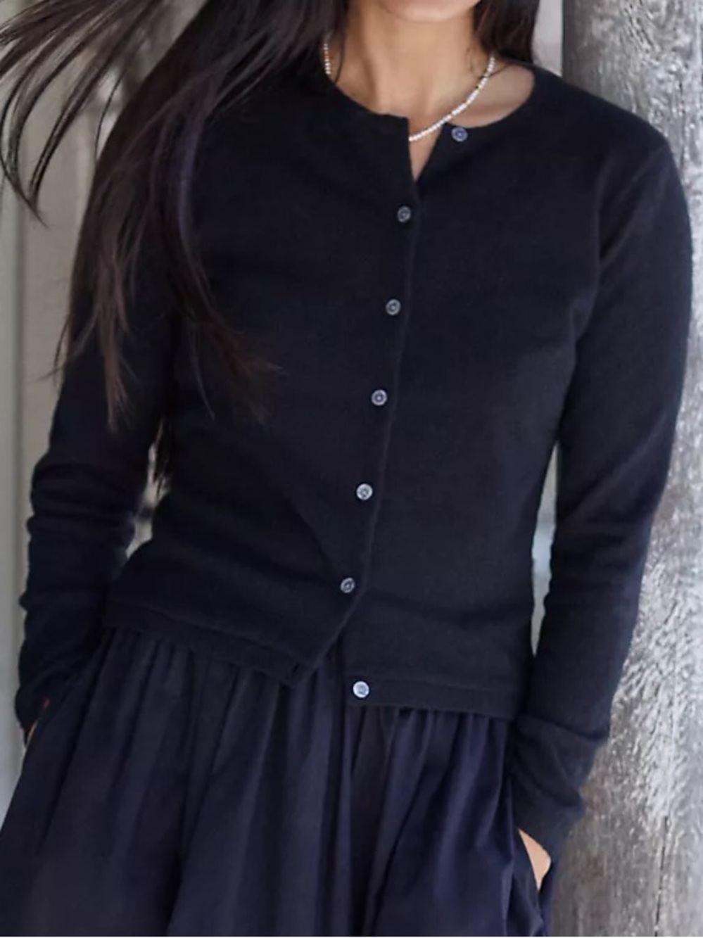 L.L.Bean Black Cashmere Crewneck Button Cardigan Sweater Small